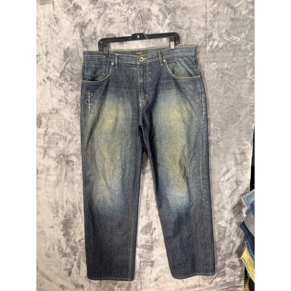 Sean John Baggy Jeans Mens 39x31 Dark Wash Blue Denim Y2K Streetwear Wide Leg